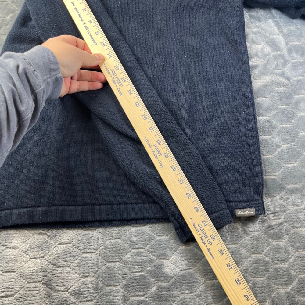 Eddie Bauer Quarter Zip Sweater Mens Medium Navy Blue Striped 100% Cotton Mock - Picture 8 of 9